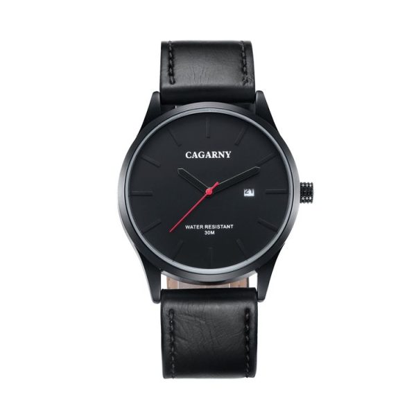 CAGARNY 6865 Fashion Dual Quartz Movement Wrist Watch with Genuine Leather Band (Black)