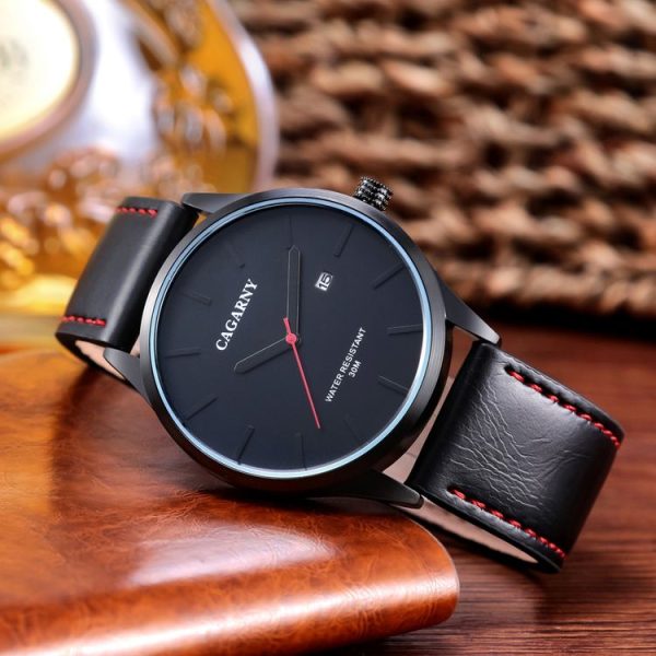 CAGARNY 6865 Fashion Dual Quartz Movement Wrist Watch with Genuine Leather Band (Black) - Image 3