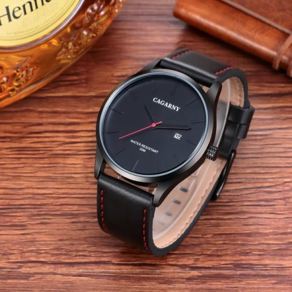 CAGARNY 6865 Fashion Dual Quartz Movement Wrist Watch with Genuine Leather Band (Black) - Image 4