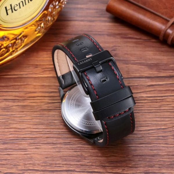 CAGARNY 6865 Fashion Dual Quartz Movement Wrist Watch with Genuine Leather Band (Black) - Image 5