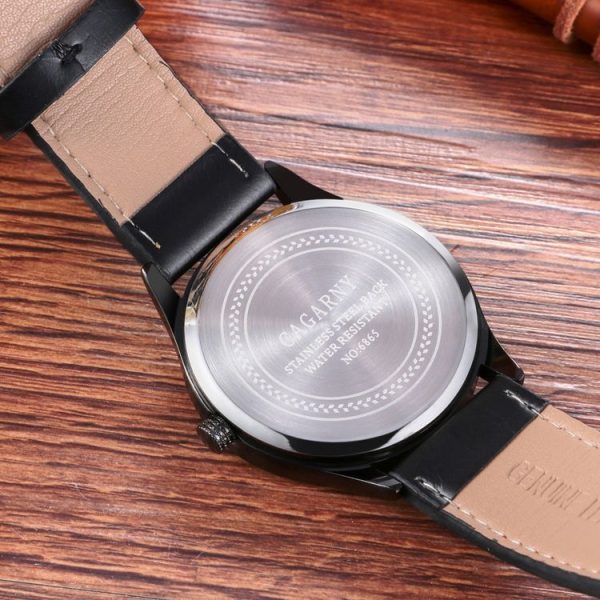 CAGARNY 6865 Fashion Dual Quartz Movement Wrist Watch with Genuine Leather Band (Black) - Image 6