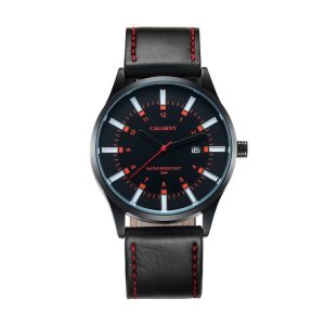 CAGARNY 6866 Fashion Dual Quartz Movement Wrist Watch with Genuine Leather Band (Orange Number)
