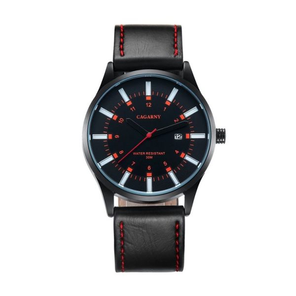 CAGARNY 6866 Fashion Dual Quartz Movement Wrist Watch with Genuine Leather Band (Orange Number)