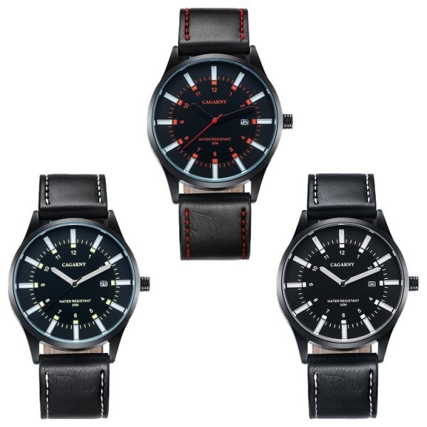 CAGARNY 6866 Fashion Dual Quartz Movement Wrist Watch with Genuine Leather Band (Orange Number) - Image 2