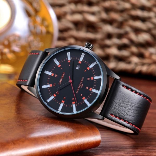 CAGARNY 6866 Fashion Dual Quartz Movement Wrist Watch with Genuine Leather Band (Orange Number) - Image 3