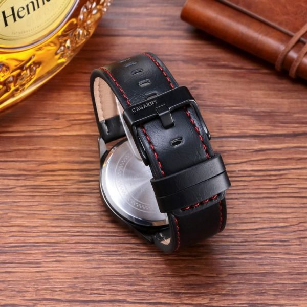 CAGARNY 6866 Fashion Dual Quartz Movement Wrist Watch with Genuine Leather Band (Orange Number) - Image 4