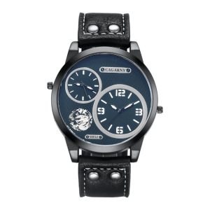 CAGARNY 6852 Fashion Waterproof Dual Quartz Movement Wrist Watch with Leather Band (White Number)