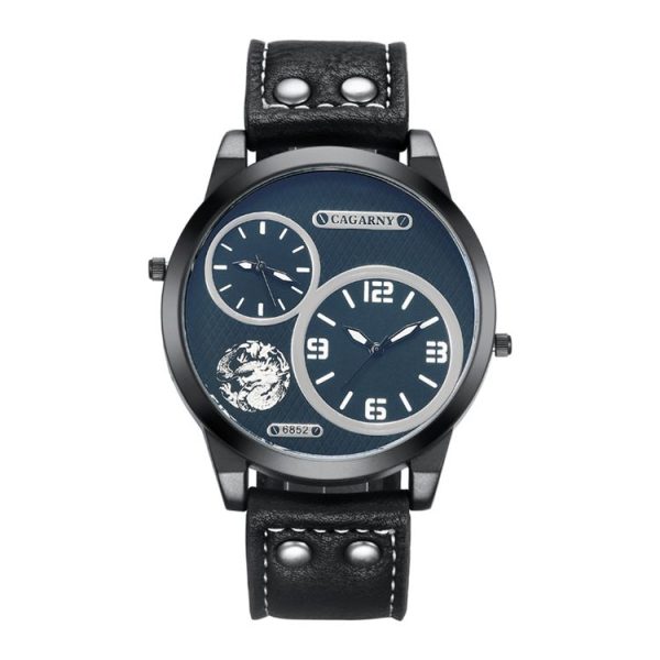 CAGARNY 6852 Fashion Waterproof Dual Quartz Movement Wrist Watch with Leather Band (White Number) - Image 2