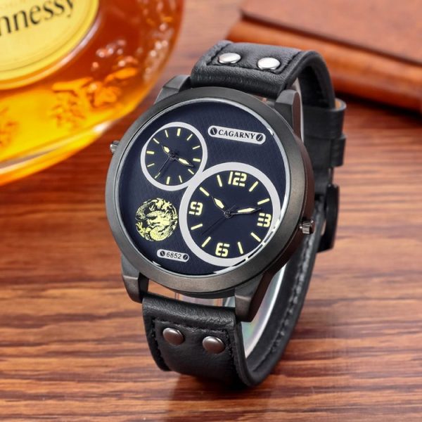 CAGARNY 6852 Fashion Waterproof Dual Quartz Movement Wrist Watch with Leather Band (White Number) - Image 6