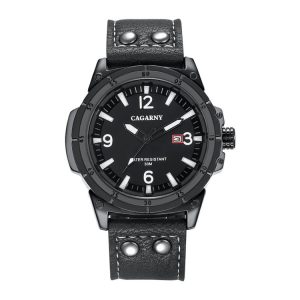 CAGARNY 6853 Fashion Waterproof Quartz Movement Wrist Watch with Leather Band (White Scale)
