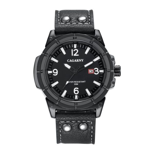 CAGARNY 6853 Fashion Waterproof Quartz Movement Wrist Watch with Leather Band (White Scale)
