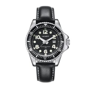 CAGARNY 6863 Fashion Waterproof Quartz Movement Wrist Watch with Leather Band (Black)