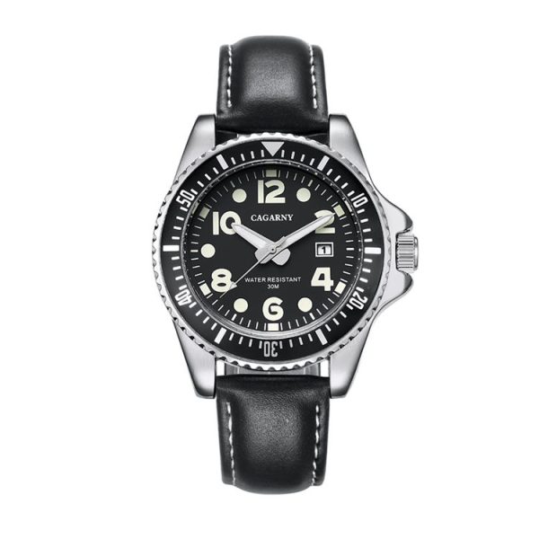 CAGARNY 6863 Fashion Waterproof Quartz Movement Wrist Watch with Leather Band (Black)