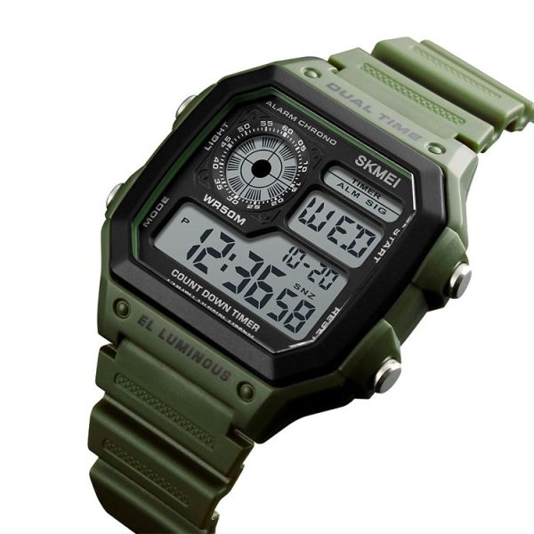 SKMEI 1299 Multifunctional Outdoor Sports Noctilucent Waterproof Digital Display Wrist Watch (Army Green) - Image 3