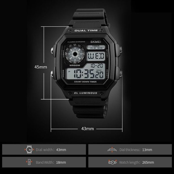 SKMEI 1299 Multifunctional Outdoor Sports Noctilucent Waterproof Digital Display Wrist Watch (Army Green) - Image 4