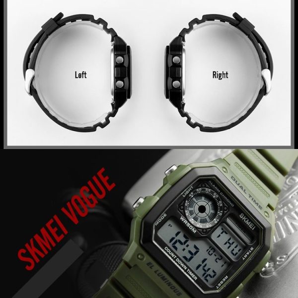 SKMEI 1299 Multifunctional Outdoor Sports Noctilucent Waterproof Digital Display Wrist Watch (Army Green) - Image 6