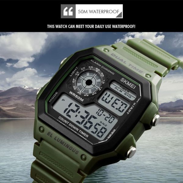 SKMEI 1299 Multifunctional Outdoor Sports Noctilucent Waterproof Digital Display Wrist Watch (Army Green) - Image 9