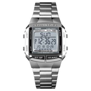 SKMEI 1381 Multifunctional Men Outdoor Business Sport Noctilucent Waterproof Digital Wrist Watch (Silver)