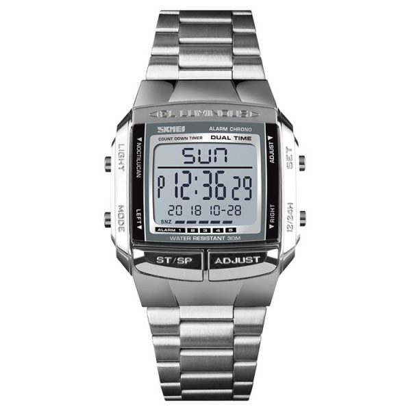 SKMEI 1381 Multifunctional Men Outdoor Business Sport Noctilucent Waterproof Digital Wrist Watch (Silver)