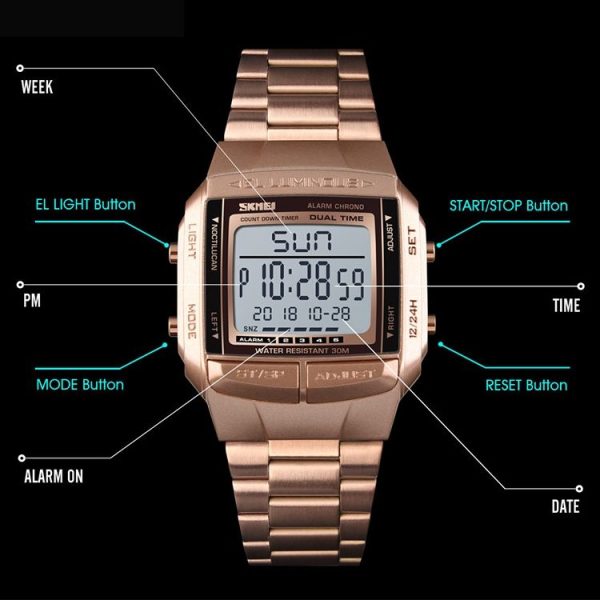 SKMEI 1381 Multifunctional Men Outdoor Business Sport Noctilucent Waterproof Digital Wrist Watch (Silver) - Image 6
