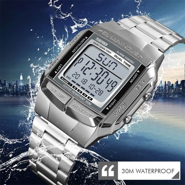 SKMEI 1381 Multifunctional Men Outdoor Business Sport Noctilucent Waterproof Digital Wrist Watch (Silver) - Image 7