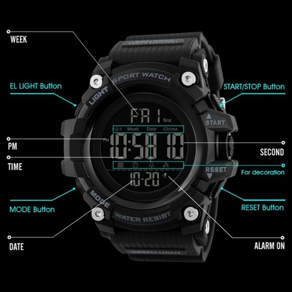 SKMEI 1384 Multifunctional Men Outdoor Fashion Noctilucent Waterproof LED Digital Watch (Blue) - Image 6