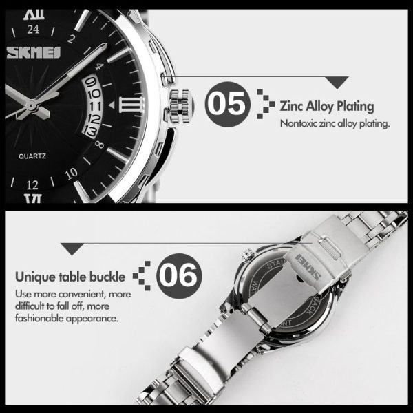 SKMEI 9069 Multifunctional Outdoor Fashion Business Waterproof Silver Shell Quartz Wrist Watch (Gold) - Image 5