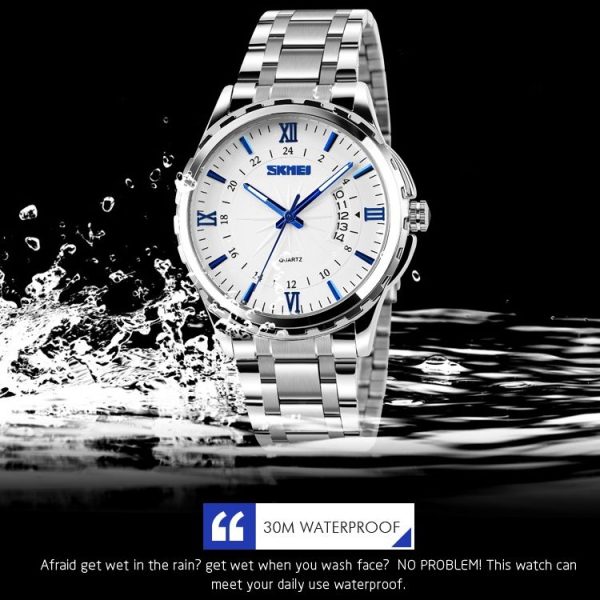 SKMEI 9069 Multifunctional Outdoor Fashion Business Waterproof Silver Shell Quartz Wrist Watch (Gold) - Image 7