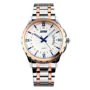 SKMEI 9069 Multifunctional Outdoor Fashion Business Waterproof Interval Gold Shell Quartz Wrist Watch (Blue)