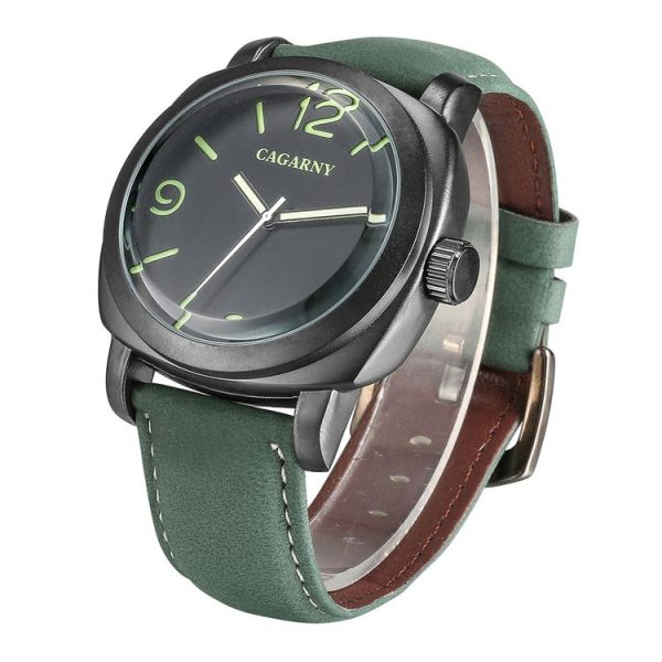 CAGARNY 6833 Fashionable Concise Three Needles Quartz Wrist Watch with Leather Band & 24-hour Indication & Calendar Function for Couples (Green Scale) - Image 3