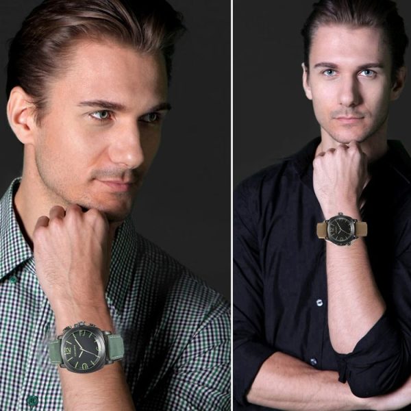 CAGARNY 6833 Fashionable Concise Three Needles Quartz Wrist Watch with Leather Band & 24-hour Indication & Calendar Function for Couples (Green Scale) - Image 6