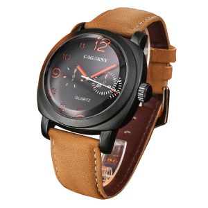 CAGARNY 6833 Fashionable Five Needles Quartz Sport Wrist Watch with Leather Band for Men (Red Scale)