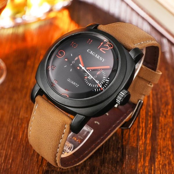 CAGARNY 6833 Fashionable Five Needles Quartz Sport Wrist Watch with Leather Band for Men (Red Scale) - Image 2