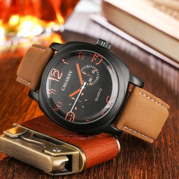 CAGARNY 6833 Fashionable Five Needles Quartz Sport Wrist Watch with Leather Band for Men (Red Scale) - Image 3