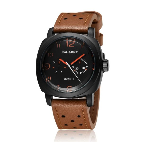 CAGARNY 6833 Fashionable Quartz Five Needles Sport Wrist Watch with Leather Band for Men