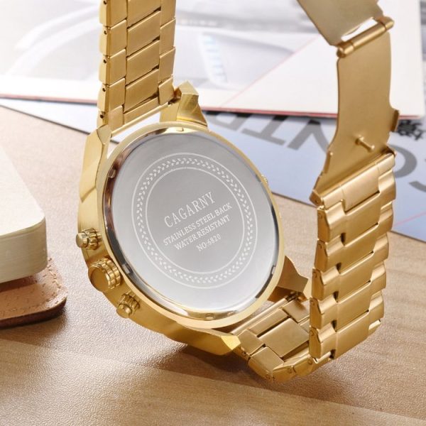 CAGARNY 6820 Fashionable Business Style Large Dial Calendar Display Men Quartz Dual Movement Watch with Stainless Steel Band (Gold + Black) - Image 5