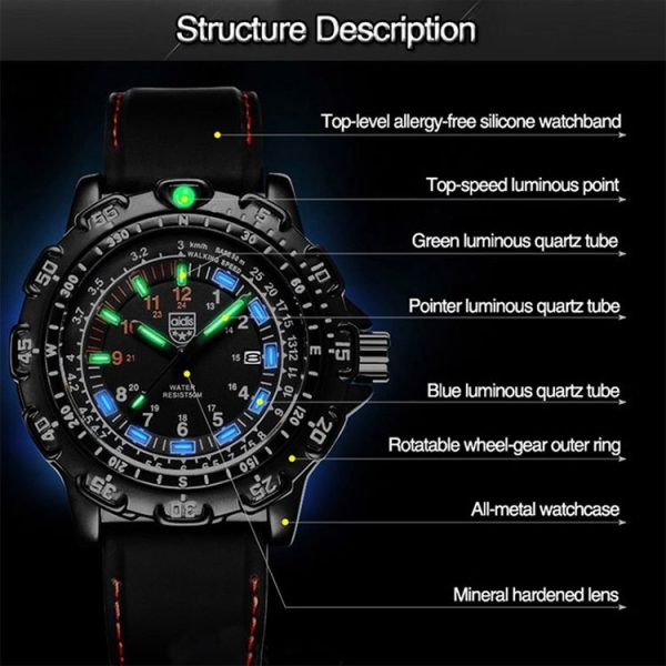 Addies MY-049 Outdoor Sports Multifunctional Waterproof Luminous Watch Silicone Watchstrap Watch for Men (Black) - Image 6