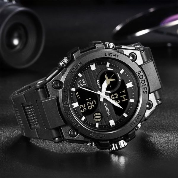 Addies MY-1818 Luminous Three-window LED Outdoor Sports Multi-function Electronic Watch for Men, Support Calendar / Alarm Clock / Timer (Black) - Image 3
