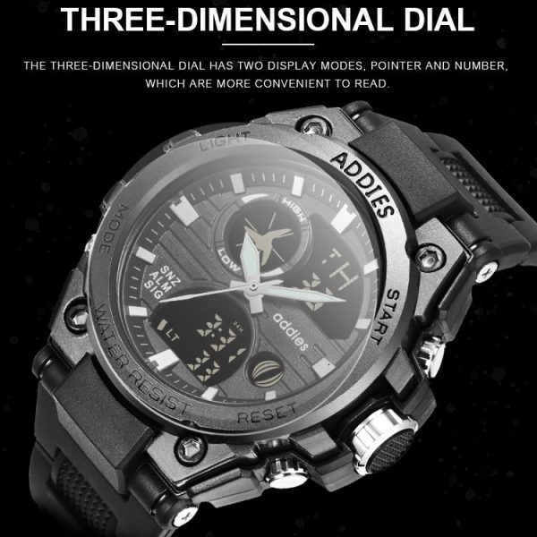 Addies MY-1818 Luminous Three-window LED Outdoor Sports Multi-function Electronic Watch for Men, Support Calendar / Alarm Clock / Timer (Black) - Image 6