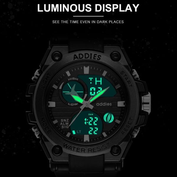 Addies MY-1818 Luminous Three-window LED Outdoor Sports Multi-function Electronic Watch for Men, Support Calendar / Alarm Clock / Timer (Black) - Image 7