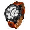 CAGARNY 6819 Fashionable Multifunctional Dual Time Zone Quartz Business Sport Wrist Watch with Leather Band & GMT Time & Calendar & Luminous Display for Men (Black Case)