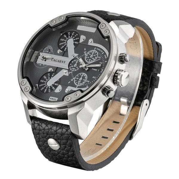 CAGARNY 6820 Fashionable Multifunctional Style Quartz Business Sport Wrist Watch with Leather Band & GMT Time & Calendar & Luminous Display for Men (Black) - Image 3