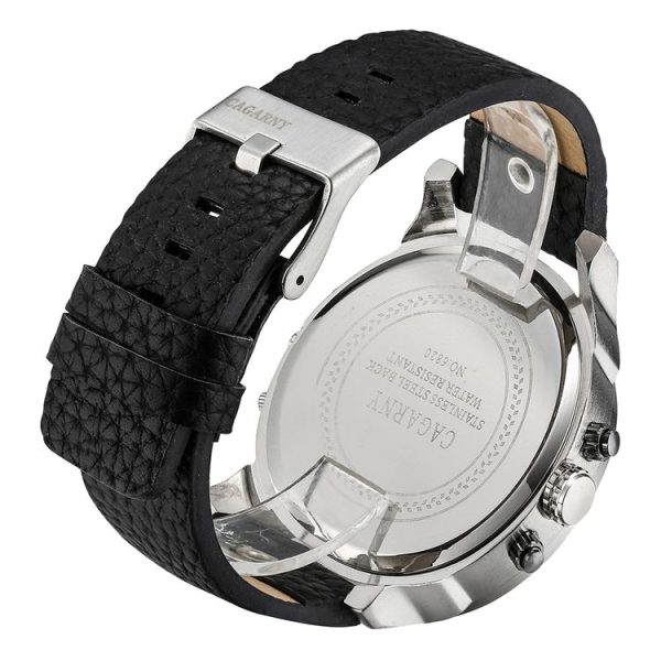 CAGARNY 6820 Fashionable Multifunctional Style Quartz Business Sport Wrist Watch with Leather Band & GMT Time & Calendar & Luminous Display for Men (Black) - Image 5