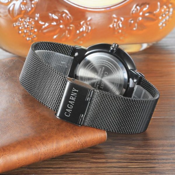 CAGARNY 6817 Living Waterproof Round Dial Quartz Movement Alloy Case Fashion Watch Quartz Watches with Steel Band (Black) - Image 3