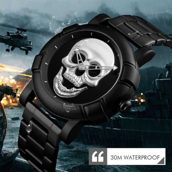 SKMEI 9178 Skull Pattern Multifunctional Outdoor Men Fashion Waterproof Quartz Wrist Watch (Silver) - Image 6