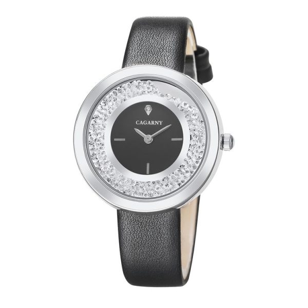 CAGARNY 6878 Water Resistant Fashion Women Quartz Wrist Watch with Leather Band (Black+Silver+Black) - Image 2