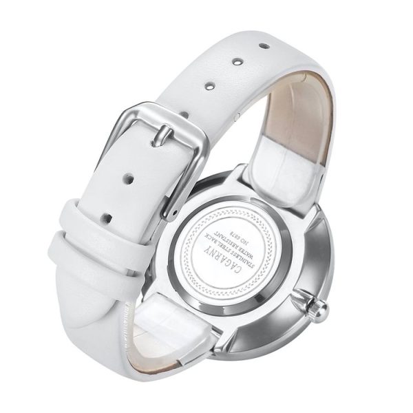 CAGARNY 6878 Water Resistant Fashion Women Quartz Wrist Watch with Leather Band (Black+Silver+Black) - Image 3