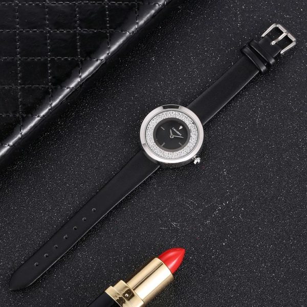 CAGARNY 6878 Water Resistant Fashion Women Quartz Wrist Watch with Leather Band (Black+Silver+Black) - Image 6