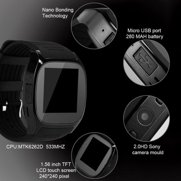 T8 Smart Watch Phone, 1.54 inch IPS Screen 6261D / 260MHz, 0.3MP Camera, Support GSM & Dial & Pedometer & Anti-lost & Sleep Monitor & Remote Camera & FM Radio (White) - Image 7