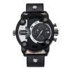 CAGARNY 6818 Fashionable DZ Style Large Dial Dual Clock Quartz Movement Sport Wrist Watch with Leather Band & Calendar Function for Men (Black Band Black Case) - Image 2